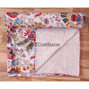 Edredón Kantha de Algodón Orgánico Hecho a Mano, Relleno 100% Algodón, Diseño Multicolor, Cosido a Mano, Estilo Bohemio Ecológico para el Hogar - Product Image 3