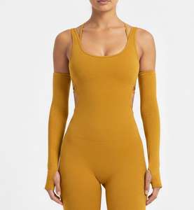 Traje de yoga con mangas desmontables con orificios para los pulgares, sujetador incorporado y diseño de espalda cruzada. - Product Image 6