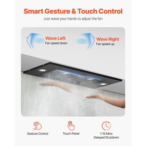Cappa da cucina in acciaio da 30 pollici, 800 CFM, da incasso, con luci LED e controllo touch gestuale, spina USA, aspirazione. - Product Image 5