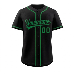 Camiseta de Béisbol Personalizada Negra y Verde, Manga Corta, Cierre de Botones, Transpirable, de Poliéster, Unisex, Ropa Deportiva para Adultos - Product Image 1