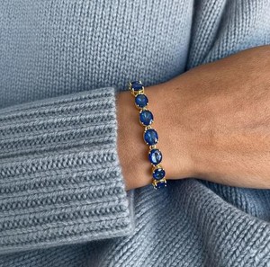 Pulsera con Dije de Zafiro Azul Cultivado en Laboratorio, Corte Ovalado, Plata de Ley, Chapado en Oro, Regalo de Aniversario de Lujo, Joyería Elegante - Product Image 4
