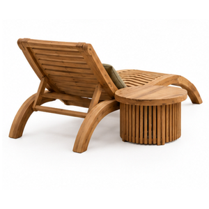 Chaise longue d'extérieur en teck massif, chaise longue de piscine, chaise inclinable de jardin avec table latérale pour hôtel, complexe hôtelier - Product Image 5