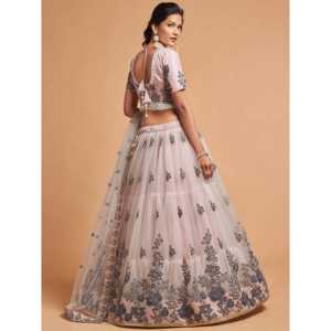Lehenga choli เสื้อผ้าสำหรับปาร์ตี้ตาข่ายปักลาย zari สีเทาสุดๆ - Product Image 3
