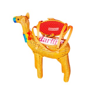 Animal Shaped <b>Wicker</b> Storage <b>Basket</b> With Orange <b>Handles</b> Plant Fiber Handmade Bohemian Design Decorative Organizer - Product Image 2