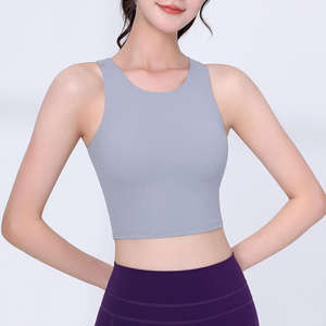 Sujetador deportivo de yoga transpirable y con absorción de sudor para mujer, soporte medio, para ejercicios de alta intensidad, sin espalda, cuello en U, Spandex/Nylon - Product Image 2