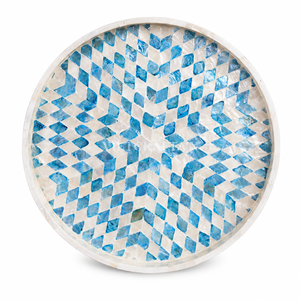 Luxury Mother of Pearl Tray Handcrafted Round <b>Black</b> Mosaic Serving <b>Plate</b> MOP Shell Inlay Tray Geometric Sunburst Coffee Table - Product Image 5