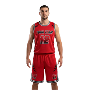 Conjunto de uniforme de baloncesto para hombre, camiseta sin mangas con cuello redondo, pantalones cortos a juego, franja lateral en contraste, nombre del equipo impreso, número, kit de equipo para adultos - Product Image 1