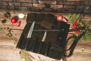 Étui à couteaux enroulable en cuir de vachette de luxe fait main avec protection anti-odeur robuste, sac à outils professionnel LSKR-0010 - Product Image 5