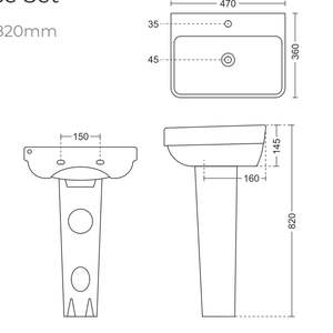 Elegante lavabo de cerámica con pedestal para lavandería, lavabo de porcelana para baño de 470x360x820mm, lavabo para lavar ropa, conjunto completo. - Product Image 6