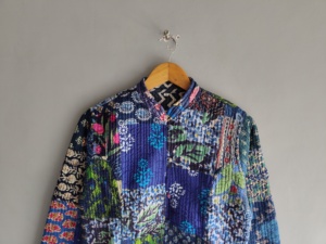 Quilted <b>Patchwork</b> <b>Jacket</b> Women's Mandarin Collar Full Sleeve Cotton Autumn Style Regular Lengths Button Closure gift for her - Product Image 4