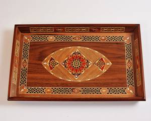 Handmade Moroccan Wooden Mosaic Serving Tray Vintage <b>Walnut</b> Wood With Mother Of Pearl <b>Shell</b> Inlay Decorative Kitchen Dining Gift - Product Image 1