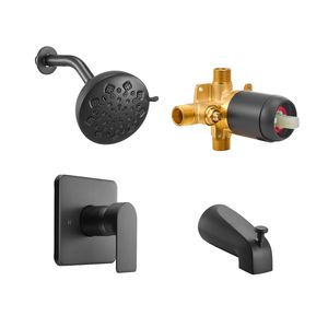Juego completo de grifería monomando para bañera y ducha, con cabezal de ducha tipo lluvia de latón de 5 pulgadas y kit de embellecedores para caño de bañera, presurizado - Product Image 1