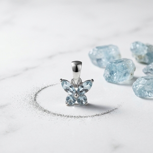 Colgante de Lujo con Forma de Mariposa en Aguamarina Azul Claro, Plata de Ley 925, Piedra de Nacimiento de Marzo, Joyería Fina - Product Image 3