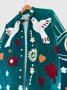 Veste en velours brodée, col mandarin, manches longues, grande taille, style Prairie Chic pour femme, broderie florale faite à la main, tenue d'automne - Product Image 5