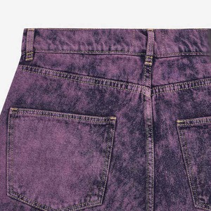 Shorts Bermuda en coton violet délavé pour homme, taille haute, style denim décontracté, fermeture boutonnée - Product Image 6