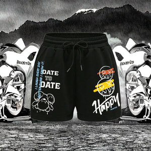 Shorts de course ajustés à cordon de serrage pour hommes, couleur unie, taille mi-haute, logo frontal, tissu Oxford respirant et anti-transpiration - Product Image 3