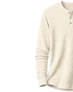 เสื้อยืดแขนยาวทรงเฮนลีย์ผ้าวาฟเฟิลสำหรับผู้ชาย สีงาช้าง สวมใส่สบาย คอติดกระดุม เหมาะสำหรับฤดูหนาว ผ้าฝ้ายทรงเข้ารูป ระบายอากาศได้ดี - Product Image 3