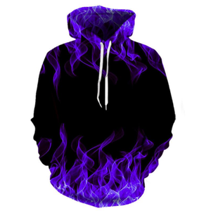 เสื้อฮู้ดพิมพ์ลายเปลวไฟสีม่วงสำหรับผู้ชาย แขนยาว ทรงปกติ ผ้าถัก สไตล์ฤดูใบไม้ร่วง พิมพ์ลายแบบซับลิเมชั่น - Product Image 1