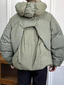 Men's Olive Green Hooded Puffer <b>Jacket</b> Casual Windproof <b>Thick</b> Polyester <b>Fleece</b> Short Loose Fit Zipper Closure Winter Wear - Product Image 4