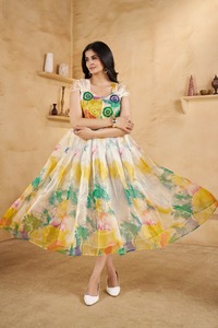 AARYA 2026 Summer New Cute Fashion Casual Floral Printed Washable Muslin O-neck Tea-Length Cap Sleeves with a soft sheer finish - Product Image 2