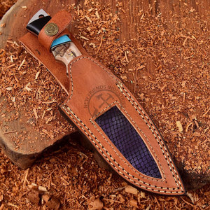 Couteau de chasse Bowie de survie personnalisé fait main en acier Damas à lame coupée à la main, lame de 5 pouces, manche en corne de bélier, ambidextre, pour mariage - Product Image 6