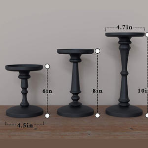 Matte <b>Black</b> Metal <b>Candlestick</b> Holder Set of 3 Circular Home Decoration 6 8 10 Inch - Product Image 2