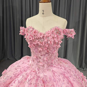 Vestidos de Fiesta Jancember 6640, Color Rosa Hada, con Encaje y Flores 3D, para 15 Años - Product Image 1