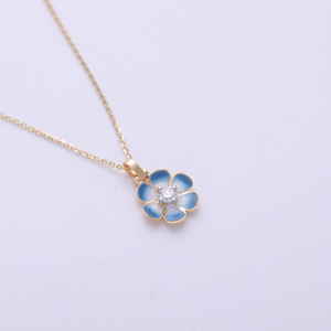 Collar con Colgante de Flor Azul, Plata de Ley 925 Sólida, Pétalo Esmaltado, Centro con Circonita Cultivada en Laboratorio, Joyería - Product Image 1