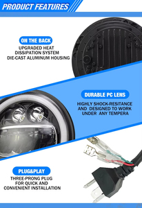 LiuHJG 53W H4 IP67 Phare Rond de 7 Pouces avec Anneaux Halo Angel Eyes, Feux de Jour DRL, Clignotants Ambrés, Phare LED Tout-Terrain - Product Image 6