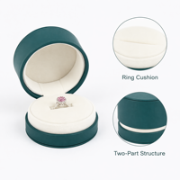 Coffret à bijoux rond bleu sarcelle avec présentoir pour bagues et colliers, pendentif en argent avec pierre rose, intérieur en velours, coffret cadeau de mariage