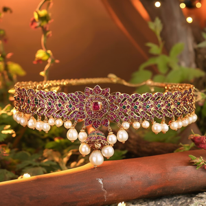 Classic Designer Pearl and Ruby Bridal Jewelry Sets for Girls Wedding Gold Plated Alloy - Product Image 3