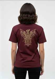 T-shirt graphique Elite Gilded Phoenix – Coton lourd bordeaux de qualité supérieure, symbole de phénix géométrique complexe - Product Image 1
