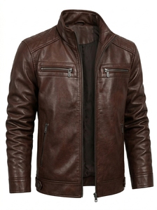 Elegante Chaqueta de Cuero para Hombre, Cuello Alto Clásico, Abrigo Moderno para un Look Diario - Product Image 5