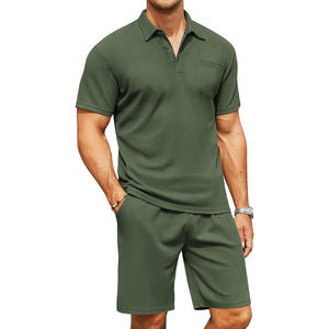 Wholesale High Quality Casual Mens Summer Outfits 2 Piece Knitted Breathable Shorts and Shirt Set for Men - Product Image 4