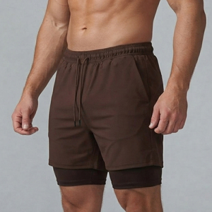 Wholesale Gym Wear Double Layer <b>Compression</b> <b>Shorts</b> <b>Men</b> Polyester High Quality Sports Training <b>Shorts</b> Drawstring Med Waist <b>Short</b> - Product Image 4
