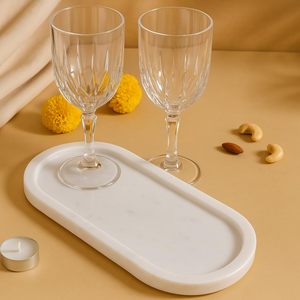 Modern White Marble Oval Serving Tray with Raised Edge Organizer for <b>Coffee</b> <b>Table</b> Kitchen Countertop and Vanity Disp - Product Image 1
