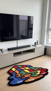Tapis d'intérieur unique au design géométrique abstrait en forme de cube, tissé à la main, multicolore, moderne et artistique, pour la décoration du salon et de la chambre - Product Image 3