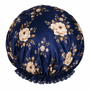Bonnet de nuit en satin pour femmes, motif floral bleu, élastique réglable, bonnet pour cheveux, usage domestique, 54-56 cm, style européen - Product Image 6