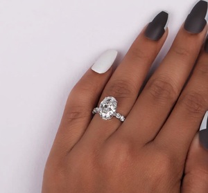 14K White Gold Certified DEF Color VS-VVS Clarity 925 Sterling <b>Silver</b> 1.30Ct Oval Lab Grown Diamond Hidden Halo Engagement Ring - Product Image 2