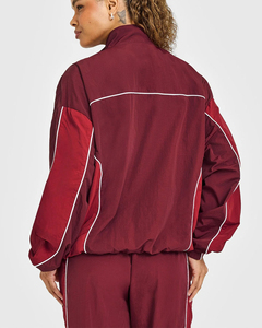 Maroon Red Solid Lightweight Sporty Summer Windbreaker Jacket <b>Jogger</b> Pants Set Drawstring Closure Windbreaker Tracksuit - Product Image 5