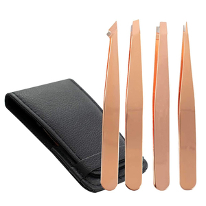 Beauty Eyebrow <b>Tool</b> Kit Gold Color Ingrown Hair Remover Eyebrow Tweezers for Facial Hair Removal Tweezers Set With <b>Leather</b> Pouch - Product Image 1