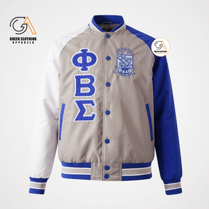 Ropa Griega, Chaqueta Universitaria de Satén con Letras, Phi Beta Sigma |   Camiseta casual para hombre, negra, azul real, con letras griegas bordadas, corte regular - Product Image 3