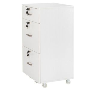 Armadietto Portadocumenti in Legno Bianco con Venature Naturali, 1 Cassetto Piccolo e 2 Grandi Cassetti, per Ufficio Domestico e Documenti Legali - Product Image 5