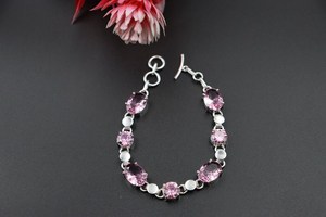 Pulsera de Plata de Ley con Cuarzo Rosa Natural, Corte Ovalado, Hecha a Mano, Ajustable, Joyería de Lujo, Regalo de Cumpleaños para Ella - Product Image 5