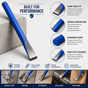 Ciseau plat robuste avec manche hexagonal bleu pour le béton, la maçonnerie, les carreaux, le métal, le bois et les applications de construction générale - Product Image 5
