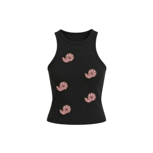 Top Marrón de Un Solo Hombro con Bordado de Hojas con Cuentas, Estilo Casual, Transpirable, para Uso Diario en Primavera/Verano - Product Image 1