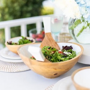 Attractive Wood <b>Serving</b> <b>Bowl</b> with Food-Safe White Enamel Interior <b>Large</b> Shallow Salad and Fruit <b>Bowl</b> for Modern Kitchen Decor - Product Image 4