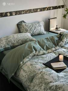 Parure de lit de luxe personnalisable en gros, motif floral classique, 10 pièces, 400 fils, 100 % polyester, housse de couette élégante, lavande - Product Image 4