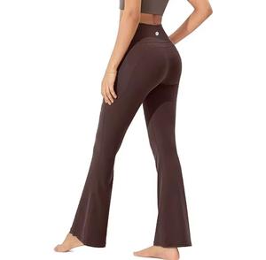 High Waist Solid Color <b>Flared</b> <b>Leggings</b> Full Length Stretchy Breathable Knitted Spandex Polyester <b>Women's</b> Yoga Pants Quick Dry - Product Image 6