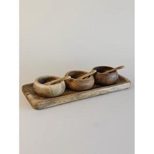 Plateau à biscuits en bois d'acacia épais avec poignées, design à 2 compartiments, finition naturelle, plateaux et bols décoratifs, décoration intérieure - Product Image 5